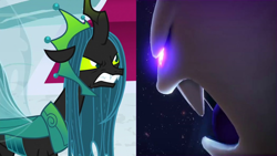 Size: 1920x1080 | Tagged: safe, edit, edited screencap, imported from derpibooru, screencap, queen chrysalis, changeling, changeling queen, ghost, undead, the ending of the end, angry, comparison, female, glowing eyes, gritted teeth, king boo, luigi's mansion, luigi's mansion 3, sharp teeth, super mario bros., teeth, ultimate chrysalis