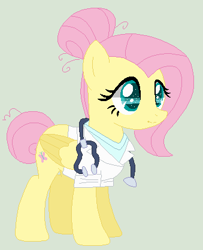 Size: 339x418 | Tagged: safe, artist:lanabananaa, artist:selenaede, imported from derpibooru, fluttershy, pegasus, pony, alternate hairstyle, base used, deviantart green, doctor, female, green background, hair bun, mare, simple background, solo, stethoscope, tail bun