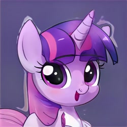 Size: 1024x1024 | Tagged: safe, artist:thisponydoesnotexist, imported from derpibooru, pony, unicorn, accidentally a canon character, ai content, ai generated, bust, cute, generator:thisponydoesnotexist, neural network, not twilight sparkle, open mouth, portrait, simple background, solo