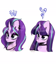 Size: 1812x2048 | Tagged: safe, artist:pineappleartz, imported from derpibooru, starlight glimmer, pony, unicorn, alternate hairstyle, choker, ear piercing, earring, edgelight glimmer, goth, jewelry, piercing, solo