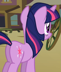 Size: 491x582 | Tagged: safe, imported from derpibooru, screencap, twilight sparkle, pony, unicorn, over a barrel, season 1, butt, cropped, plot, solo, twibutt, unicorn twilight