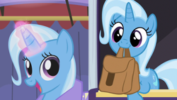 Size: 1280x720 | Tagged: safe, imported from derpibooru, trixie, pony, unicorn, comparison, cute, diatrixes, self ponidox, to saddlebags and back again