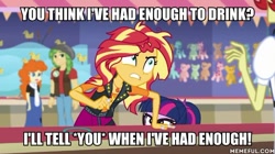 Size: 600x337 | Tagged: safe, edit, edited screencap, imported from derpibooru, screencap, flam, golden hazel, sandalwood, sci-twi, sunset shimmer, twilight sparkle, equestria girls, equestria girls series, rollercoaster of friendship, caption, geode of empathy, image macro, it's not about the parakeet, magical geodes, memeful.com, text
