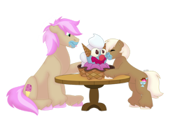Size: 1280x854 | Tagged: safe, artist:itstechtock, imported from derpibooru, lickety split, strawberry scoop, pony, brother and sister, clown surprise, colt, female, food, friendship student, headcanon, ice cream, lickety split (g4), male, siblings, simple background, sundae, transparent background