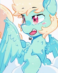 Size: 1620x2048 | Tagged: safe, artist:bluewolfiess, artist:haichiroo, imported from derpibooru, oc, oc only, oc:cloud gazer, pegasus, pony, chest fluff, open mouth, solo, spread wings, wings