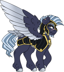 Size: 1016x1154 | Tagged: safe, artist:kryptidkitty, artist:mourningfog, imported from derpibooru, commander hurricane, pegasus, pony, headcanon, kryptverse, redesign, simple background, solo, transparent background