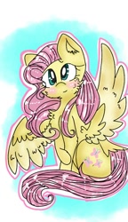 Size: 540x938 | Tagged: safe, artist:cocolove2176, imported from derpibooru, fluttershy, pegasus, pony, abstract background, blushing, chest fluff, cute, daaaaaaaaaaaw, eyelashes, female, looking up, mare, shyabetes, smiling, solo, wings