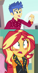 Size: 936x1792 | Tagged: safe, edit, edited screencap, imported from derpibooru, screencap, flash sentry, sunset shimmer, cheer you on, equestria girls, equestria girls series, forgotten friendship, spoiler:eqg series (season 2), female, flashimmer, male, shipping, shipping domino, straight