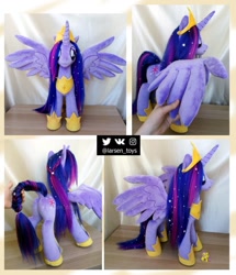 Size: 891x1035 | Tagged: safe, artist:larsen toys, imported from derpibooru, fluttershy, twilight sparkle, oc, alicorn, the ending of the end, the last problem, adoptable, craft, crown, ethereal mane, figurine, for sale, hoof shoes, horn, jewelry, older, older twilight, peytral, photo, plushie, princess twilight 2.0, realistic, regalia, size comparison, starry mane, twilight sparkle (alicorn), wings