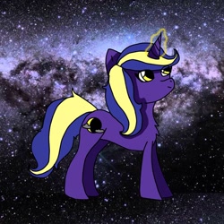 Size: 1080x1080 | Tagged: safe, artist:checkered_egg, imported from derpibooru, oc, oc only, pony, unicorn, chest fluff, glowing horn, horn, magic, smiling, solo, space, stars, telekinesis, unicorn oc