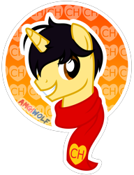 Size: 2545x3318 | Tagged: safe, artist:amgiwolf, imported from derpibooru, oc, oc only, pony, unicorn, bust, clothes, grin, horn, scarf, simple background, smiling, solo, transparent background, unicorn oc