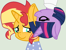 Size: 743x564 | Tagged: safe, artist:jadeharmony, artist:jadethepegasus, imported from derpibooru, sci-twi, sunset shimmer, twilight sparkle, unicorn, fanfic:sunset shimmer discovers her feet, equestria girls, base used, cheek kiss, crossover, cute, equestria girls ponified, female, kiss on the cheek, kissing, lesbian, scitwishimmer, shimmerbetes, shipping, sunsetsparkle, the little mermaid, unicorn sci-twi