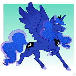 Size: 500x500 | Tagged: safe, artist:mod sunset, artist:picturesofponies, imported from derpibooru, princess luna, alicorn, pony, dancing, ethereal mane, eyes closed, female, gradient background, happy, mare, smiling, solo, starry mane, wings