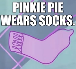 Size: 470x425 | Tagged: safe, edit, edited screencap, imported from derpibooru, screencap, pinkie pie, my little pony: pony life, caption, clothes, cropped, g4.5, image macro, pony life, sock, socks, text