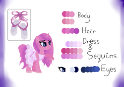 Size: 1201x841 | Tagged: safe, artist:thatartyanimelover, imported from derpibooru, oc, oc:tutu twinkletoes, unicorn, ballerina, ballet, ballet slippers, blue eyes, clothes, cutie mark, horn, reference sheet, sequins, tutu, unicorn oc