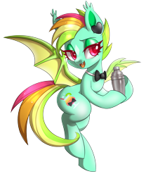 Size: 2000x2400 | Tagged: safe, artist:renokim, imported from derpibooru, oc, oc only, oc:kokomo, bat pony, pony, bedroom eyes, bowtie, drink mixer, female, mare, simple background, solo, transparent background