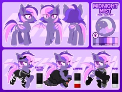 Size: 3189x2403 | Tagged: safe, artist:sickly-sour, imported from derpibooru, oc, oc only, oc:midnight mist, bat pony, pony, female, mare, reference sheet