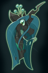 Size: 747x1134 | Tagged: safe, artist:burgivore, artist:voreburger, imported from derpibooru, queen chrysalis, changeling, changeling queen, bust, crown, evil grin, female, grin, jewelry, long tongue, looking at you, portrait, regalia, simple background, smiling, solo, tongue out