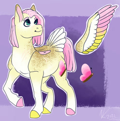 Size: 1280x1289 | Tagged: safe, artist:sodafalls, imported from derpibooru, fluttershy, pony, alternate design, colored hooves, colored wings, multicolored wings, solo, tail feathers, wings