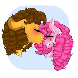 Size: 1280x1280 | Tagged: safe, artist:periwinklechick, imported from derpibooru, cheese sandwich, pinkie pie, pony, blushing, bust, cheesepie, eyes closed, female, kiss, kissing, male, nose kiss, shipping, straight