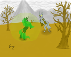 Size: 5000x4000 | Tagged: safe, artist:creepycutiemark, imported from derpibooru, oc, alicorn, hellhound, pony, fallout equestria, green alicorn (fo:e), mountain, tree