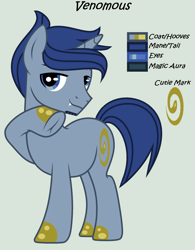 Size: 2056x2630 | Tagged: safe, artist:lominicinfinity, imported from derpibooru, oc, oc only, oc:venomous, pony, unicorn, male, reference sheet, simple background, solo, stallion