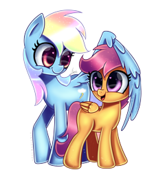 Size: 5000x5200 | Tagged: safe, artist:melanyoprisdraws, artist:opal_radiance, imported from derpibooru, rainbow dash, scootaloo, pegasus, pony, absurd resolution, cute, cutealoo, dashabetes, duo, female, filly, heart eyes, mare, open mouth, png, scootalove, signature, simple background, time-lapse included, timelapse, transparent background, wingding eyes