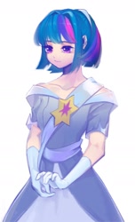 Size: 1080x1776 | Tagged: safe, artist:tingsan, imported from derpibooru, twilight sparkle, human, the last problem, alternate hairstyle, clothes, coronation dress, dress, gloves, humanized, second coronation dress, short hair, simple background, white background