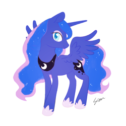 Size: 800x800 | Tagged: safe, artist:sion, imported from derpibooru, princess luna, alicorn, pony, colored pupils, cute, female, lunabetes, mare, profile, simple background, solo, spread wings, white background, wings
