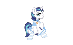 Size: 1294x795 | Tagged: safe, alternate version, artist:tooadorablebean, imported from derpibooru, shining armor, pony, unicorn, annoyed, apron, clothes, collar, commission, crossdressing, dress, maid, male, shining armor is not amused, simple background, sitting, socks, solo, stallion, striped socks, transparent background, unamused, unshorn fetlocks, ych result