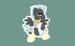 Size: 1294x795 | Tagged: safe, artist:tooadorablebean, imported from derpibooru, thunderlane, pegasus, pony, annoyed, apron, clothes, collar, commission, crossdressing, dress, green background, maid, male, simple background, sitting, socks, solo, stallion, stockings, thigh highs, unamused, ych result