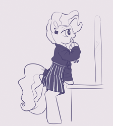 Size: 620x693 | Tagged: safe, artist:drafthoof, imported from derpibooru, mayor mare, pony, bipedal, black and white, clothes, grayscale, lipstick, monochrome, simple background, solo, younger