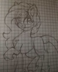 Size: 1080x1350 | Tagged: safe, artist:tessa_key_, imported from derpibooru, oc, oc only, earth pony, pony, earth pony oc, female, graph paper, hoof fluff, leonine tail, lineart, mare, raised hoof, solo, traditional art