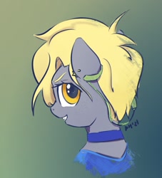 Size: 1281x1412 | Tagged: safe, artist:drafthoof, imported from derpibooru, derpy hooves, semi-anthro, bust, head, headphones, looking back, solo, sports