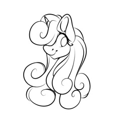 Size: 1080x1080 | Tagged: safe, artist:tessa_key_, imported from derpibooru, sweetie belle, pony, unicorn, bust, cute, diasweetes, eyelashes, female, filly, horn, lineart, mare, monochrome, simple background, smiling, solo, white background