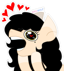 Size: 975x1080 | Tagged: safe, artist:amgiwolf, imported from derpibooru, oc, oc only, oc:amgi, earth pony, pony, bust, earth pony oc, eyelashes, female, heart, heart eyes, mare, open mouth, simple background, solo, transparent background, wingding eyes