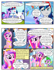 Size: 612x792 | Tagged: safe, artist:newbiespud, edit, edited screencap, imported from derpibooru, screencap, princess cadance, rainbow dash, shining armor, spike, twilight sparkle, dragon, pegasus, pony, unicorn, comic:friendship is dragons, cap, comic, dialogue, eyelashes, female, flying, frown, hat, horn, jewelry, male, mare, peytral, raised hoof, screencap comic, stallion, tiara, unicorn twilight, unshorn fetlocks, whistle, wings