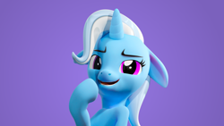 Size: 3840x2160 | Tagged: safe, artist:xppp1n, imported from ponybooru, trixie, pony, unicorn, 3d, blender, blender cycles, ears, female, floppy ears, looking at you, mare, open mouth, raised hoof, raised leg, smiling, smug, solo