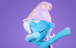 Size: 3840x2436 | Tagged: safe, artist:xppp1n, imported from ponybooru, trixie, 3d, blender, blender cycles, dab, simple background, solo