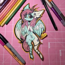 Size: 1080x1080 | Tagged: safe, artist:moshi.poni, imported from derpibooru, oc, oc only, pegasus, pony, ear fluff, ear piercing, eyelashes, female, mare, pegasus oc, piercing, signature, solo, traditional art, wings