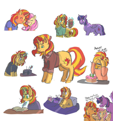 Size: 3000x3200 | Tagged: safe, artist:applejackofalltrades, imported from derpibooru, fluttershy, sunset shimmer, twilight sparkle, alicorn, pegasus, pony, unicorn, series:who we become, doodle, female, lesbian, polyamory, shipping, simple background, sunsetsparkle, sunshyne, twilight sparkle (alicorn), twishy, twishyset, white background