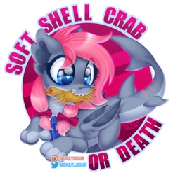 Size: 1147x1166 | Tagged: safe, artist:sickly-sour, imported from derpibooru, oc, oc only, crab, original species, pony, shark, shark pony, bow, female, hair bow, heart eyes, mare, wingding eyes