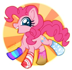 Size: 1250x1214 | Tagged: safe, artist:sickly-sour, imported from derpibooru, pinkie pie, earth pony, pony, clothes, female, mare, mismatched socks, socks, striped socks