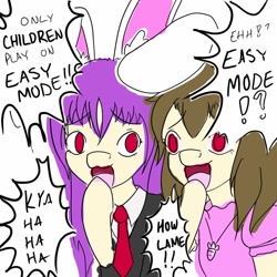 Size: 1000x1000 | Tagged: safe, artist:krev, imported from derpibooru, earth pony, pony, bunny ears, crossover, duo, duo female, female, inaba tewi, kimoi girls, laughingmares.jpg, mare, meme, ponified, ponified meme, reisen udongein inaba, touhou