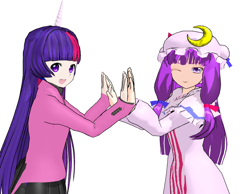 Size: 630x488 | Tagged: safe, artist:wriggle-kick, imported from derpibooru, twilight sparkle, human, 3d, clothes, crossover, dress, duo, duo female, female, humanized, humanoid, mmd, patchouli knowledge, touhou, twichouli