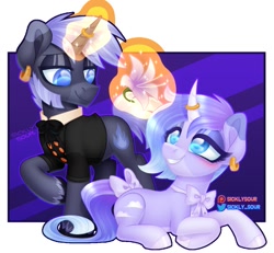 Size: 1125x1038 | Tagged: safe, artist:sickly-sour, imported from derpibooru, oc, oc only, oc:sleepwalker, unicorn, bow, bowtie, female, horn, horn ring, jewelry, male, mare, ring, stallion, tail bow