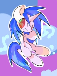 Size: 768x1024 | Tagged: safe, alternate version, artist:pnpn_721, imported from derpibooru, dj pon-3, vinyl scratch, pony, unicorn, looking at you, missing accessory, smiling, solo, wrong eye color