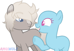 Size: 2392x1636 | Tagged: safe, artist:amgiwolf, imported from derpibooru, oc, oc only, earth pony, pony, bald, base used, duo, earth pony oc, eyelashes, female, looking back, mare, open mouth, simple background, smiling, solo, transparent background, underhoof