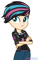 Size: 1501x2396 | Tagged: safe, artist:amgiwolf, imported from derpibooru, oc, oc only, oc:yumiko nya, equestria girls, bust, clothes, crossed arms, eyelashes, female, frown, jacket, simple background, solo, transparent background