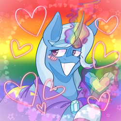 Size: 640x640 | Tagged: safe, artist:spaceoreosxoxo, imported from derpibooru, trixie, pony, unicorn, gay, gay pride flag, heart, looking left, magic, magic aura, male, pride, pride flag, rainbow, rule 63, solo, stallion